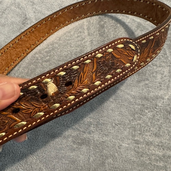 Cowhide Brown Western Style Belt Made in USA - Picture 7 of 7